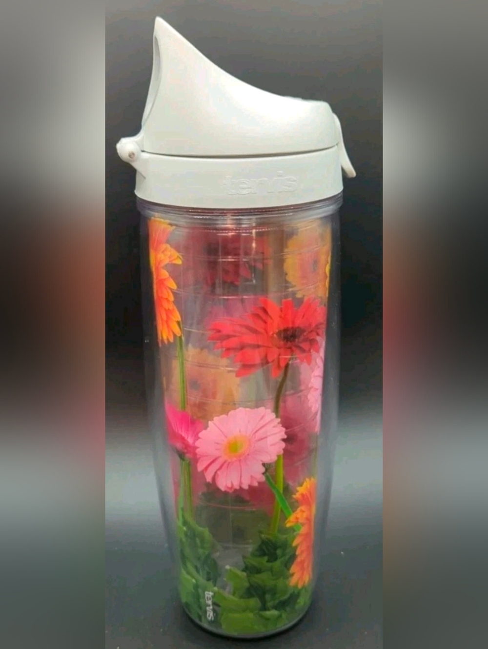 TERVIS- Large Tumbler, Flip Top Lid- Gerbera Daisy- Colorful Flowers